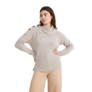 Madewell S Heather Mist Button-Shoulder Wool Ribbed Turtleneck Sweater OS38-12